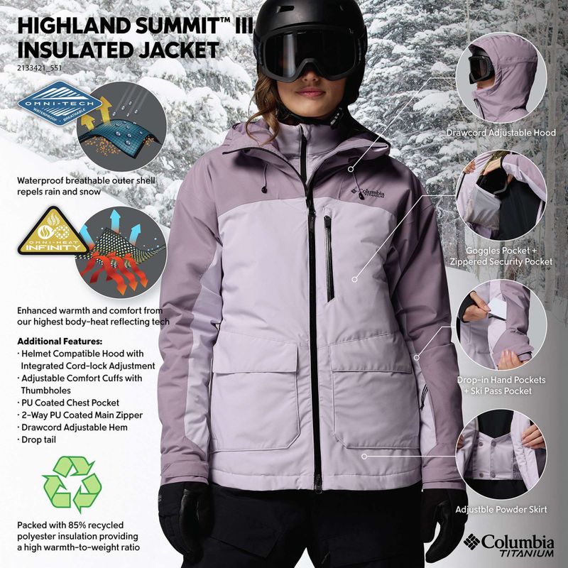 Kurtka narciarska damska Columbia Highland Summit III Insulated lavender pearl/shale purple 14