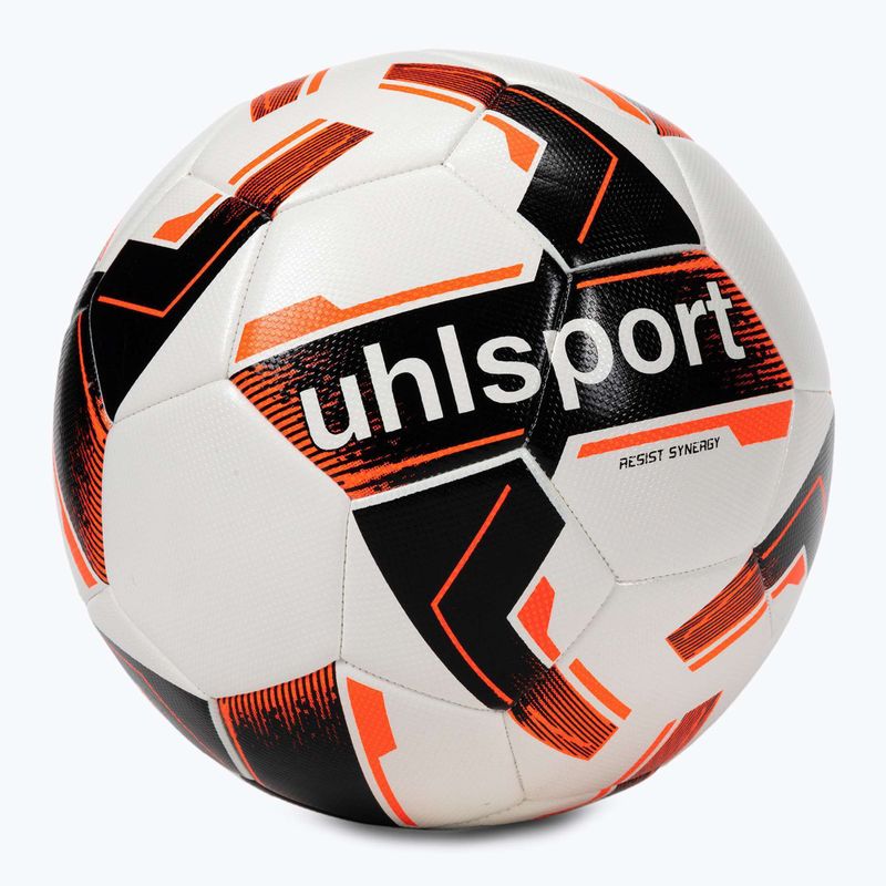 Piłka do piłki nożnej uhlsport Resist Synergy biała/czarna/neonowa pomarańczowa rozmiar 5 4