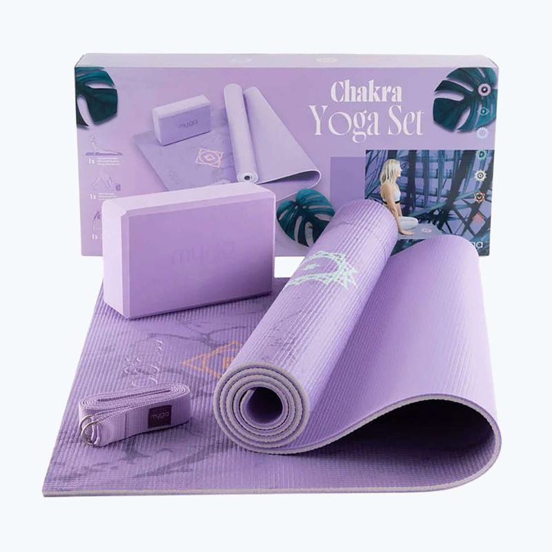 Zestaw do jogi Myga Chakra Yoga Set mata + klocek + pasek fioletowy 3