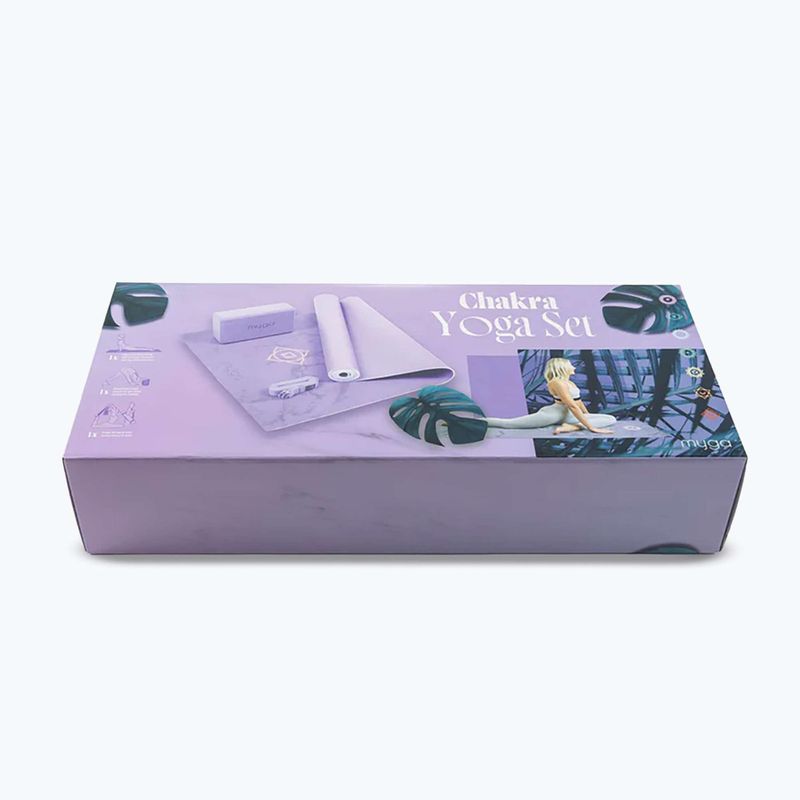 Zestaw do jogi Myga Chakra Yoga Set mata + klocek + pasek fioletowy 9