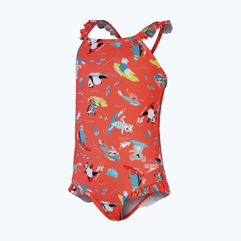 Strój pływacki jednoczęściowy dziecięcy Speedo Digital Frill Thinstrap coral/sweet taro/white 3