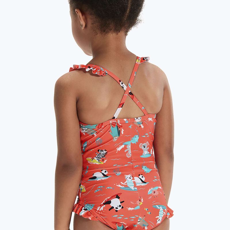 Strój pływacki jednoczęściowy dziecięcy Speedo Digital Frill Thinstrap coral/sweet taro/white 5