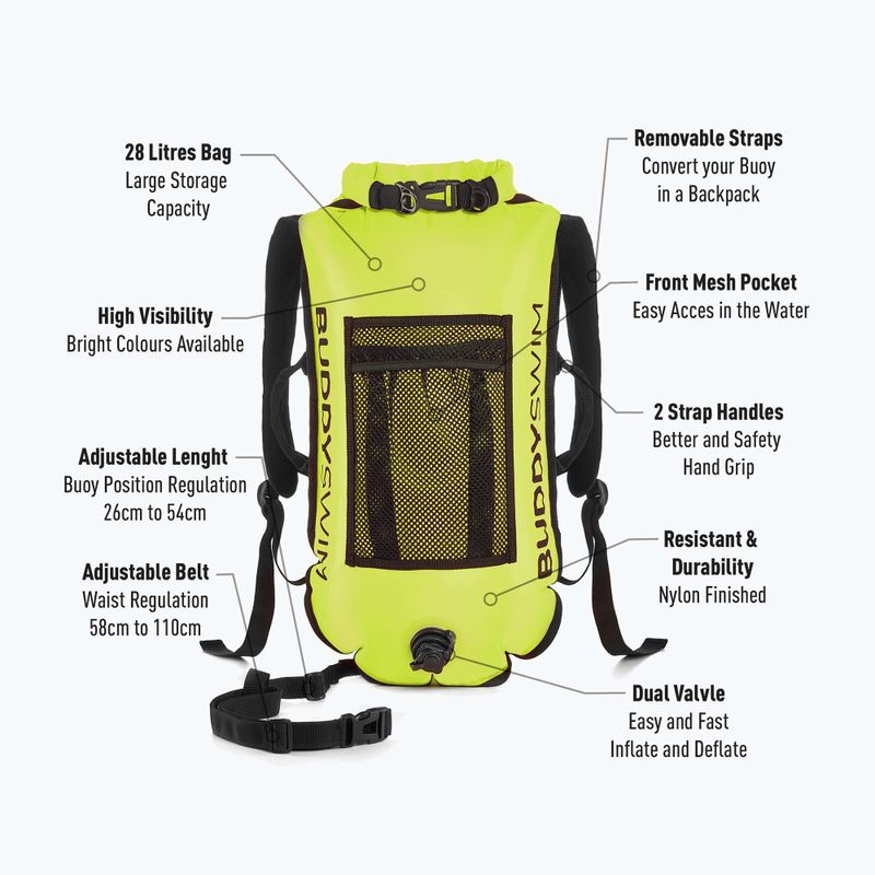 Bojka asekuracyjna BuddySwim Backpack 28 l yellow 2