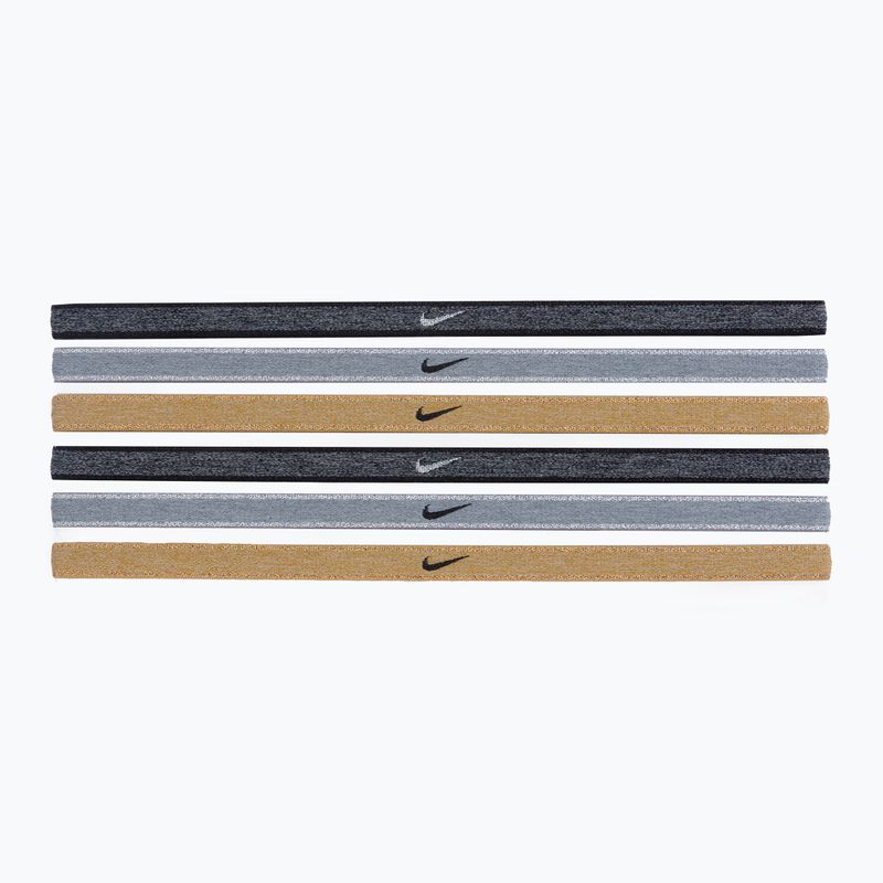 Opaski na głowę Nike Swoosh Sport Metalic 6 szt. wolf grey/black/club gold/metallic gold 2