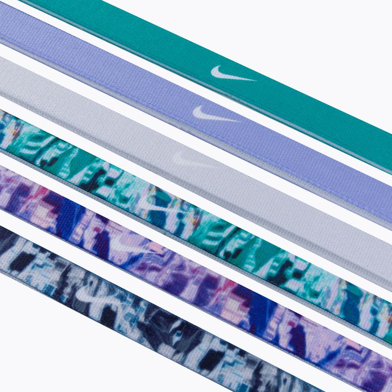 Opaski na głowę Nike Headbands Printed 6 szt. neptune green/malachite/pure platinum 3