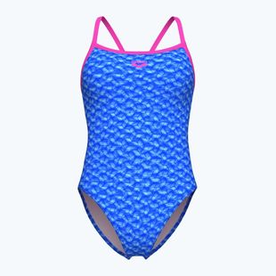 Strój pływacki jednoczęściowy damski arena Monogram Challenge Back blue river multi/shocking pink